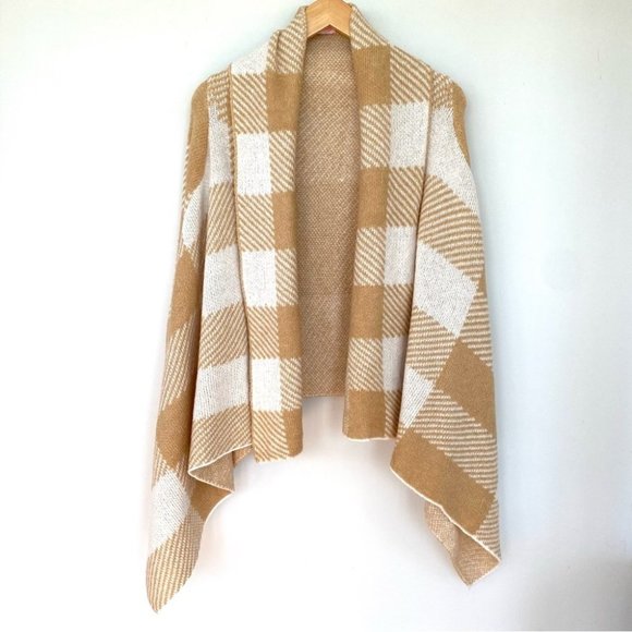 Pink  Lily cardigan with waterfall front, plaid - Picture 1 of 11